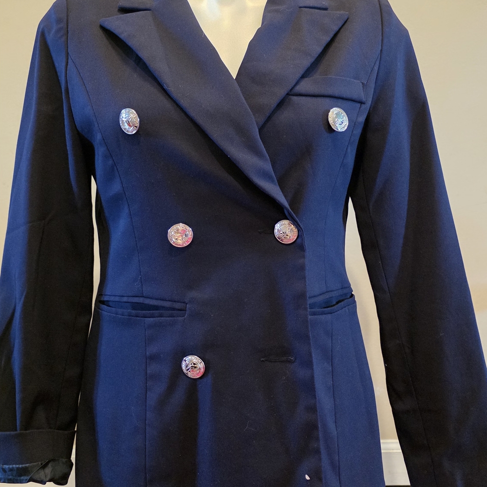 Elegant Navy Double-Breasted Women's Coat